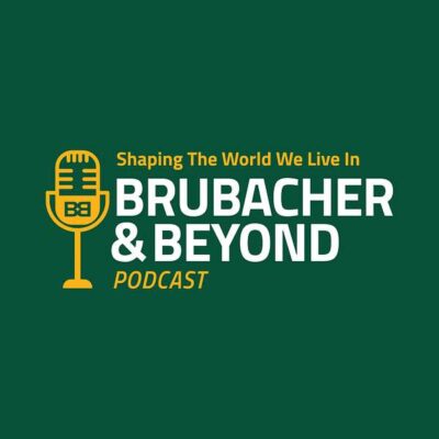 A green logo for the "Brubacher & Beyond Podcast" with a microphone icon.